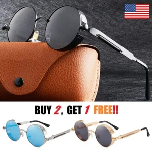 Polarized Retro Round Sunglasses Vintage Gothic Steampunk Glasses Men Women USA - Picture 1 of 18