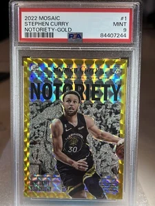 2022-2023 Panini Mosaic Stephen Curry Notoriety Gold/10 Warriors PSA 9 - Imagen 1 de 2