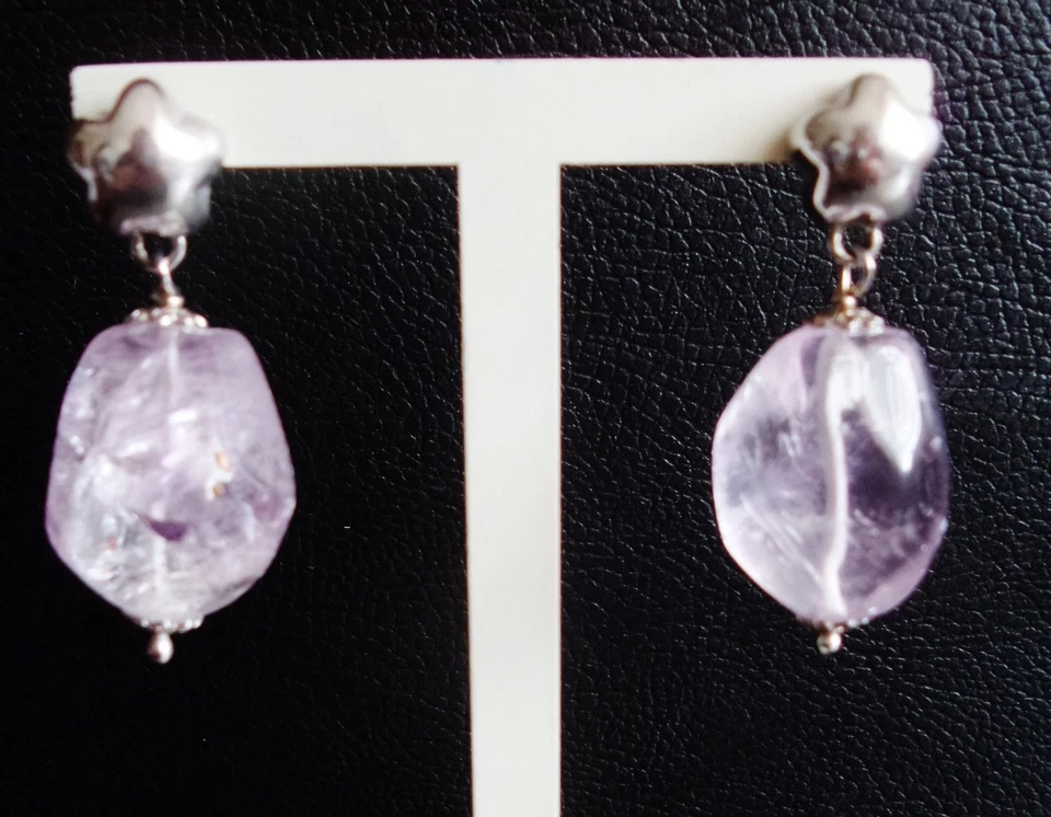 ORECCHINI DONNA ARGENTO 925 PENDENTI PIETRA AMETISTA NATURALE VIOLA VINTAGE - Immagine 1 di 1