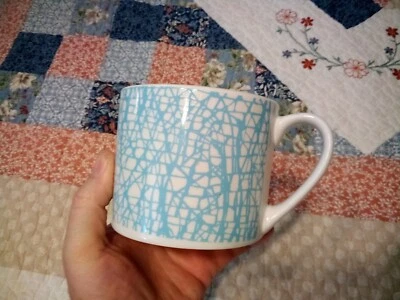 Fiorella Sky Blue White Mug Geometric Abstract Line Large 16 oz Coffee Cup Latte - Image 1 of 4