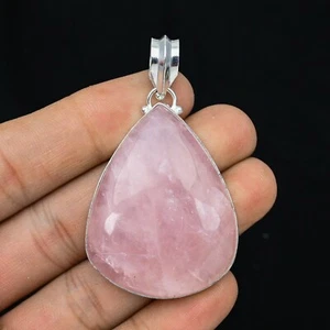 Colgante de cuarzo rosa con piedras preciosas de plata de ley 925 hecho a mano joyería regalo para ella - Imagen 1 de 2