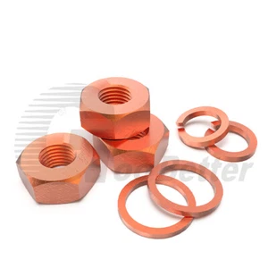 Copper Hex Full Nuts Flat Washer Spring Washers M3 M4 M5 M6 M8 M10 M12 M14-M24 - Picture 1 of 5