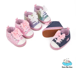 Bowknot Baby Sneaker weiche Sohle Canvas Schuhe Denim, Leopard & Regenbogen Designs - Bild 1 von 24