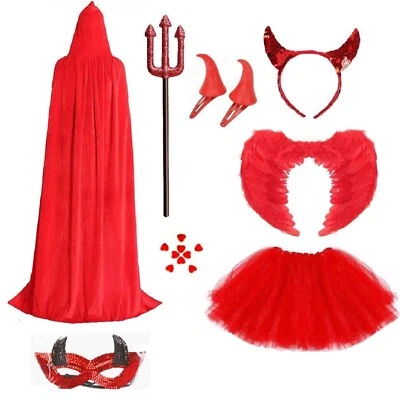 DEVIL FANCY DRESS COSTUME Halloween ACCESSORIES Adult Kids Tail Pitchfork Lot UK - Image 1 of 4