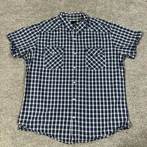 J. Ferrar Blue White Modern Fit Plaid Short Sleeve Button Up Shirt Size XXL - Picture 1 of 6
