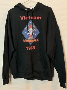 Jerzees XL Black Hoodie Sweatshirt 1st Recon 1969 Guadalcanal US Marine USMC - Picture 1 of 10