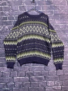VTG The Mens Store at Sears Sweater Medium Purple Green Fair Isle Pullover Warm  - Picture 1 of 9