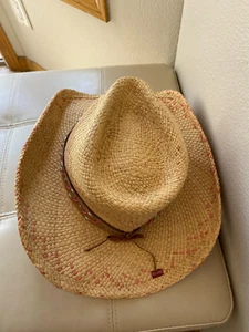 Bullhide Dundee Stiff Stroh Western Hut Leder Hutband Größe M - Bild 1 von 4