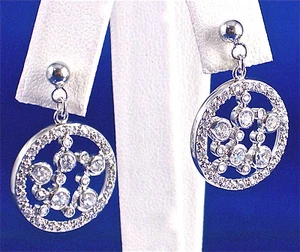 STERLINGSILBER KREIS OHRHÄNGER MIT WEISSEN CZ BLASEN, 1"X3/4", 2,00 KT  - Bild 1 von 6