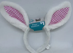 NWT Happy Easter Fuzzy Bunny Ears Headband White & Pink - Picture 1 of 1