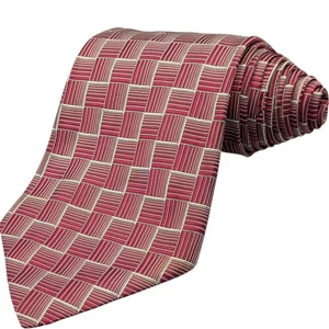Polo Ralph Lauren Tie 55" Silk Red Basket Weave Checkered Geometric USA Vintage - Picture 1 of 9