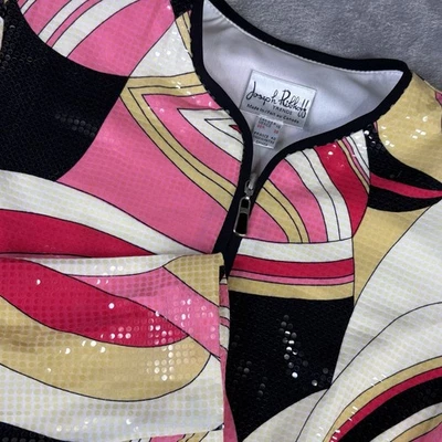 Joseph Ribkoff Jacket Womens 10 Pink Zip Front Sequin Abstract Print Long Sleeve - Image 1 of 4