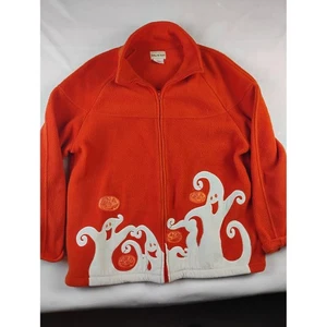 Toffee Apple Fleece Halloween Jacket Ghosts Pumpkins Orange Womens L - Picture 1 of 3