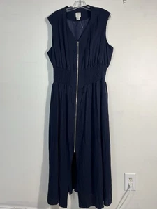 Joie Leinenmischung Frontreißverschluss ärmellos Maxikleid Größe 2X marineblau neu ohne Etikett - Bild 1 von 9