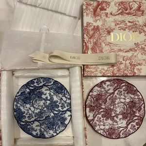 Christian Dior Side Plate Set Of 2 Round Shape Red Blue With Box And Ribbon New - Picture 1 of 11