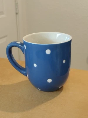 Temptations Blue White Polka Dot Mug 12 oz Ceramic Coffee Tea By Tara  - Image 1 of 4