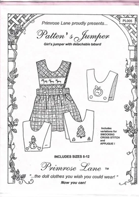 Primrose Lane Patten's Jumper Sewing Pattern 5-12 Smocking Cross St Applique Var - Image 1 of 2