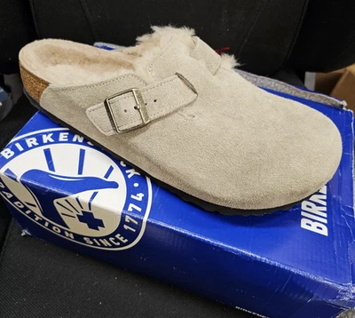 Zueco Birkenstock Boston de piel de oveja para hombre talla 12 gamuza topo sin cordones informal mula Foto 1 de 4