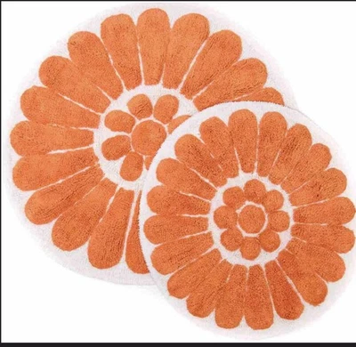 Cressona Cotton Blend Set of Two Coral & White Floral Bath Mats Brand New - Image 1 of 4