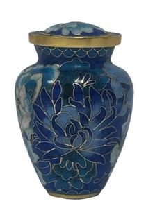 Mini Chinese Cloisonné Lidded Jar / Urn / Pot Peony Floral Blue Enamel 3.25” - Picture 1 of 15