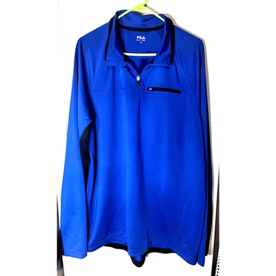 男式 Fila 卫衣 1/4 拉链性能套衫 XL 码皇家蓝色 — 第 1/4 张图片