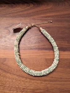 Free People Diving In Necklace Beaded GREEN & White Braided Gold Choker NWT $38 - Picture 1 of 4