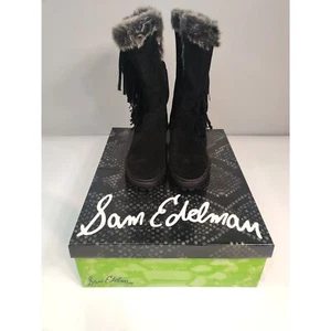 Neu im Karton Sam Edelman Tilden schwarze Wildleder Fransen Stiefel 8M - Bild 1 von 11