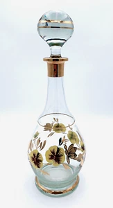 VTG Hand Painted Romanian Crystal Decanter: Gold & Yellow Pansies & Butterflies - Picture 1 of 11