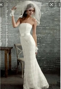 David's Bridal Galina Bohemian Strapless Wedding Dress 12 Ivory Trumpet Gown - Picture 1 of 14