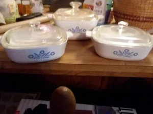 Very Rare Vintage Pyrex Corning Ware Blue Cornflower Dish & Lid 3 Piece Set - Picture 1 of 2