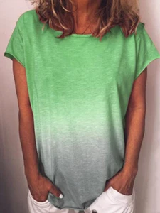Women's Top Summer Hipster Top Base Loose Gradient T-shirt Short-sleeved Top - Picture 1 of 9