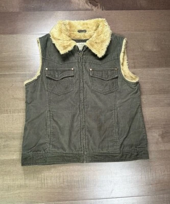 Cabelas Women’s Vest Corduroy Cotton Faux Fur Fleece Lined Safari Green Sz Large - Image 1 of 4