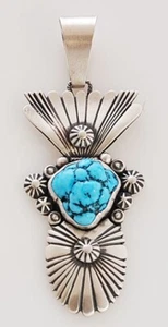 Navajo Handmade by Daniel Benally Sterling Silver with Turquoise Nugget Pendant - Picture 1 of 2