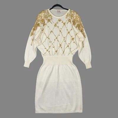 Vestido Vintage R&K Originals XL Blanco Adornado Glam Chic Años 80 Foto 1 de 4