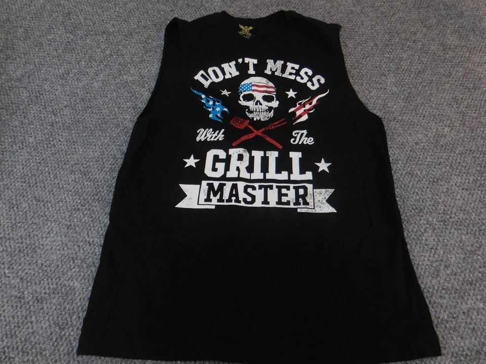 Faded Glory Mens Shirt MEdium black skull America Tank Top grill master - Image 1 of 4
