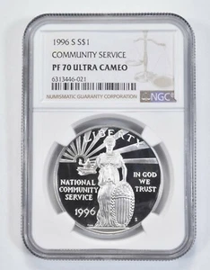 1996 S Community Service Commemorative Proof Silver Dollar NGC PF70 UCAM - Picture 1 of 5