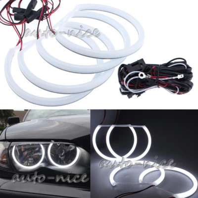For BMW E46 M3 3 5 Series Cotton LED Angel Eyes Halo Ring Bright White 4Pc 131mm - Image 1 of 4