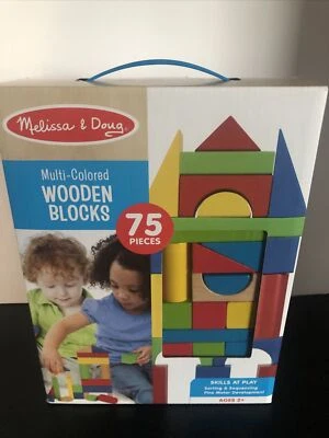 Melissa & Doug 75 Piece Multi-Colored Wooden Shapes Building Blocks Set Ages 2+ - Image 1 of 4