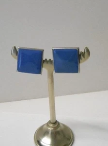 Vintage~1" sq Dk Periwinkle w/Silver Metal Accents & Post Pierced Earrings - Picture 1 of 2
