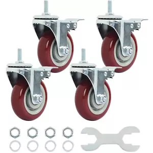 Swivel Caster Wheels 3 Inch Threaded Stem Casters Set of 4 Heavy Duty 3 - Picture 1 of 7