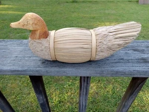Vintage Handcrafted Duck Decoy Wood Corn Stalk Folk Art Primitive Display NOS - Picture 1 of 9