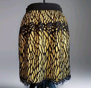 Robert Rodriguez Pencil Skirt 4 Yellow Black Lace Overlay Webbing Stretch Zip - Picture 1 of 9