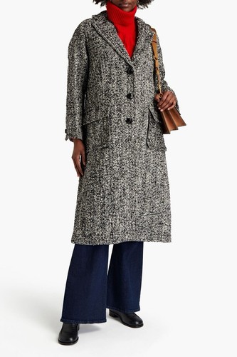 TORY BURCHWool misto bouclé tweed cappotto grigio piccolo