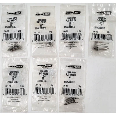 Tornillos para madera de cabeza plana de acero inoxidable Crown Bolt #12 X 1" paquete de 2 lote de 7 Foto 1 de 3