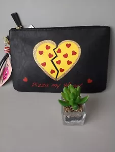 Braccialetto pizza Betsey Johnson 10" X 7" colore nero e giallo nuovo ciondolo cerniera - Foto 1 di 4