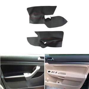 2Pcs Front Luxury Black Leather Door Armrest Panel Cover For VW Jetta Golf MK5 - Picture 1 of 6