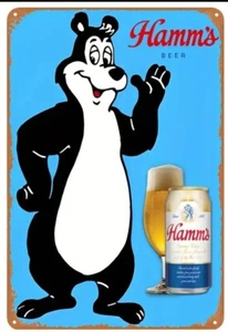 HAMMS BEER BEAR WAVE 8"X12" ESTAÑO METAL SIGNO ASPECTO DESGASTADO RETRO GENIAL - Imagen 1 de 1