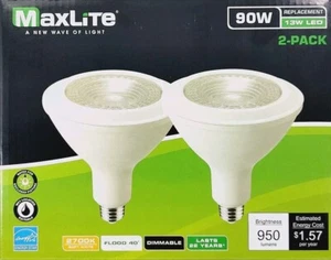 2 Maxlite 90W-Bulbs PAR38 Flood Light Dimmable 13W-LED 2700K Soft White 950L E26 - Picture 1 of 12