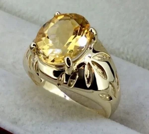 STUNNING 9K 9CT YELLOW GOLD NATURAL ORANGE CITRINE FANCY LADIES RING SIZE N 1/2 - Picture 1 of 11