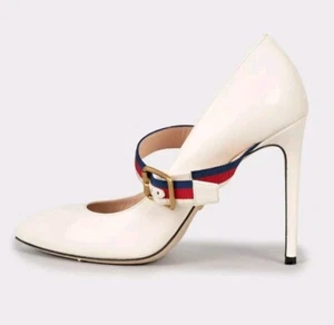 Gucci Cream Ivory Leather Sylvie Web Accent D'Orsay pumps 39 EU - Picture 1 of 5